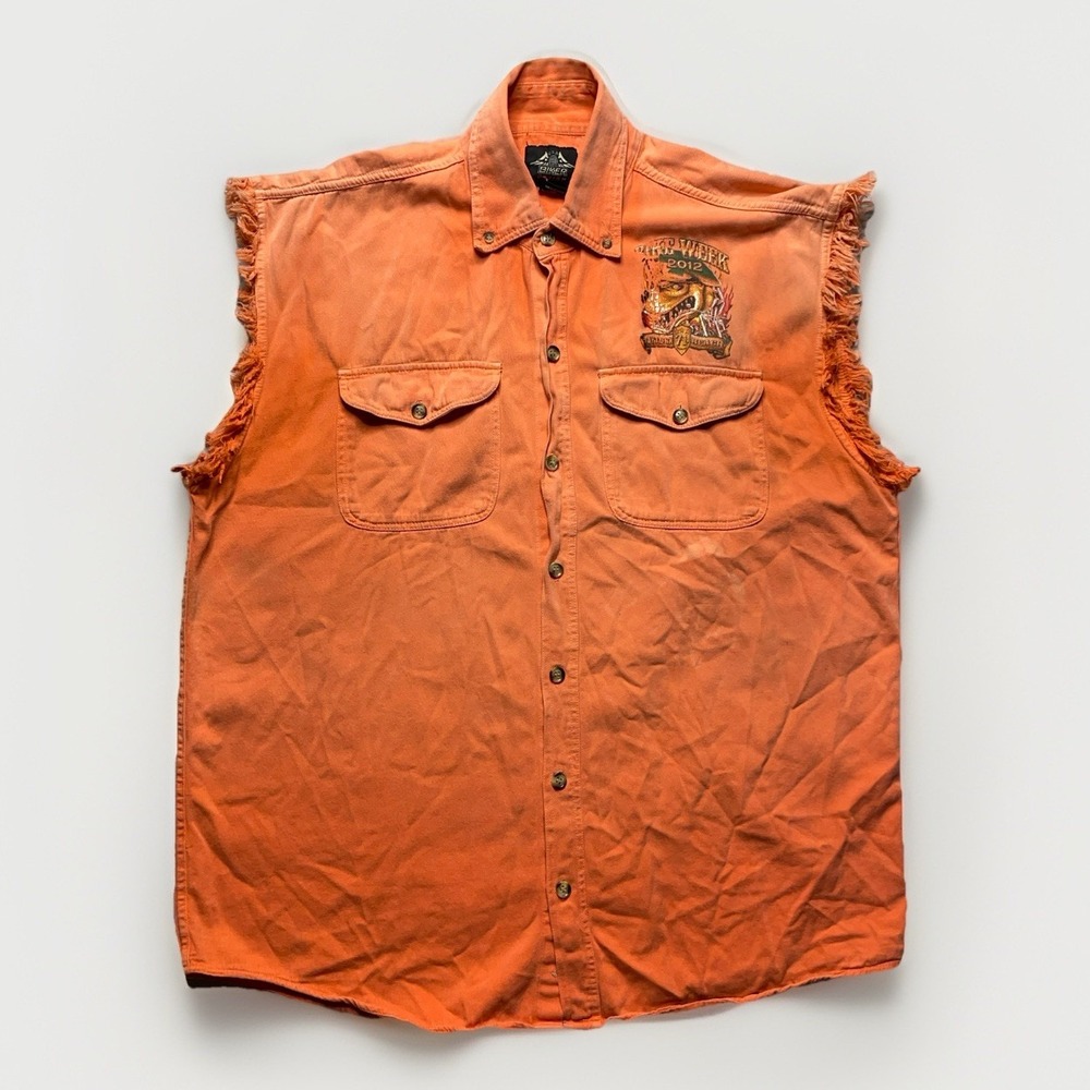 Biker Design Mens 2XL Orange Sleeveless Motorcycle Shirt Bike Week 2012 Daytona